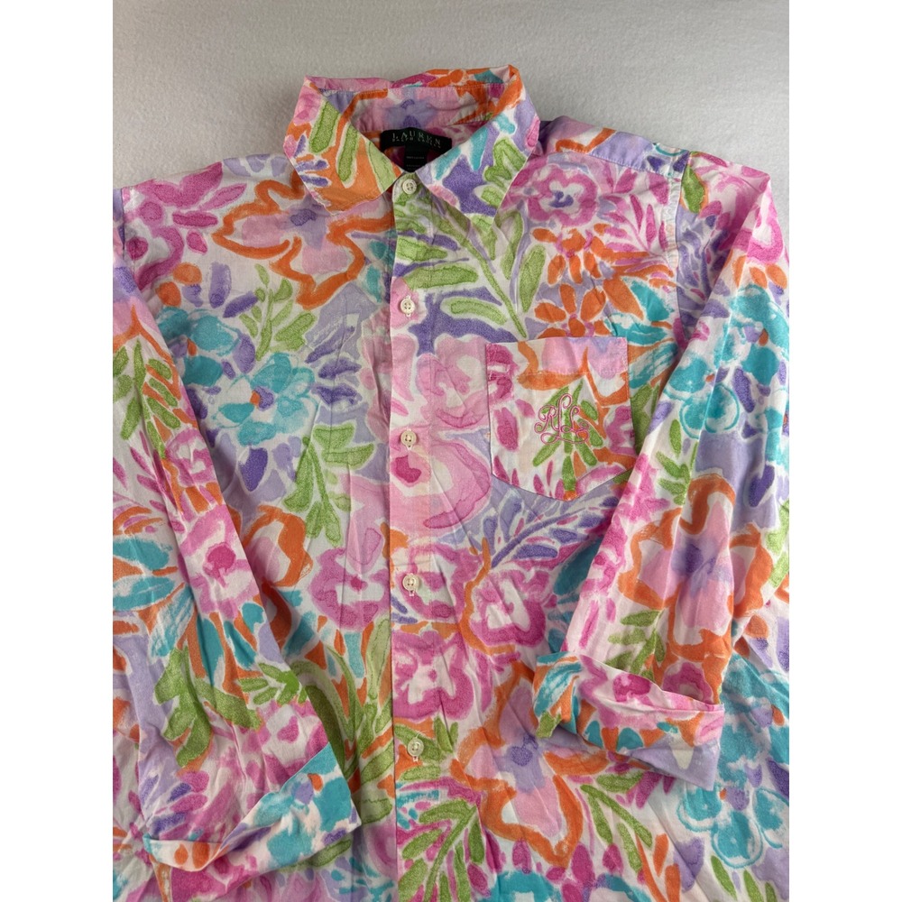 Lauren Ralph Lauren Floral Button‎ Down Shirt Womens Size S Colorful Cotton - Picture 4 of 10